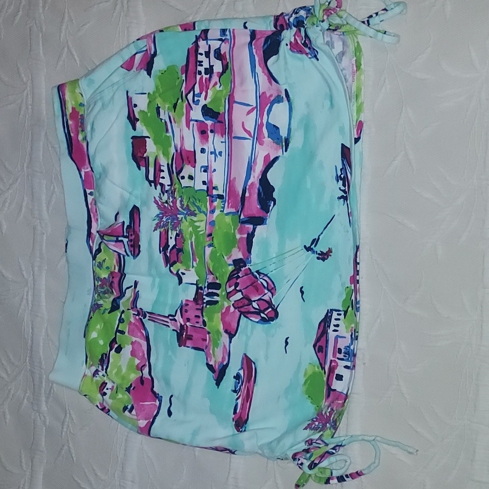 crown & ivy Aqua Scenic Print Swim Skort with Pink and Lime Accents